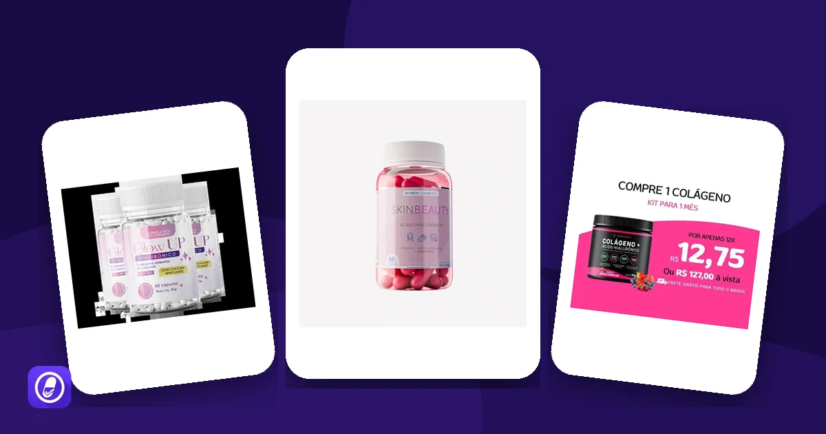 Produtos com ácido hialurônico avaliados no AuditaDose: GlowUp Hialurônico, SkinBeauty e Vitta Hyaluronic