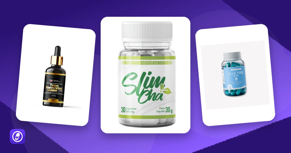 Frascos de suplementos de emagrecimento cujas páginas não informam a dose dos ingredientes