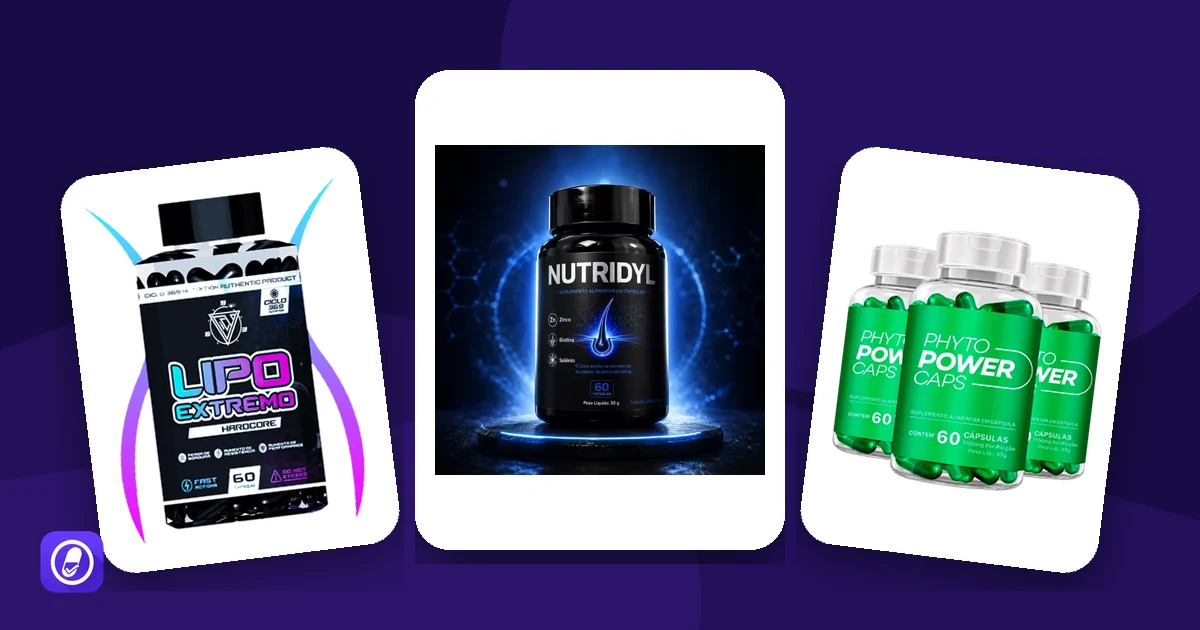 Capas das avaliações de Lipo Extremo, Nutridyl e Phyto Power Caps, produtos com ofertas extras no checkout