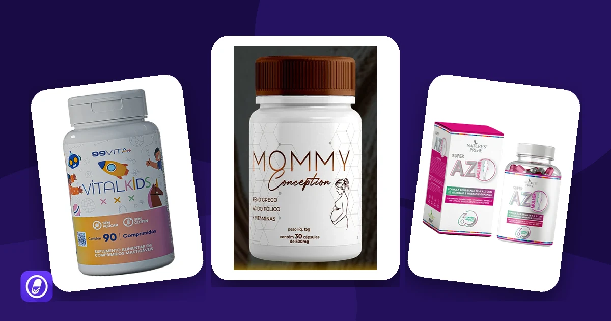 Produtos avaliados que esbarram em gestantes, lactantes e crianças: VitalKids, Mommy Conception e Super AZ Mulher