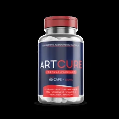 Frasco branco do Artcure Fórmula Avançada, 60 cápsulas, com a lista de ingredientes no rótulo
