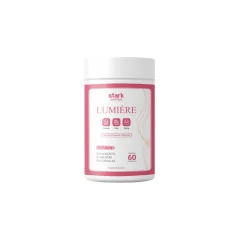 Pote branco do suplemento Lumière, da Stark Nutrition, com rótulo rosa e a indicação de 60 cápsulas