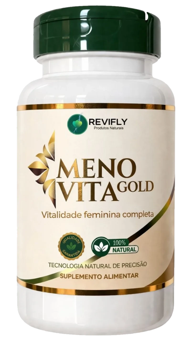 Frasco do suplemento Meno Vita Gold, da Revifly
